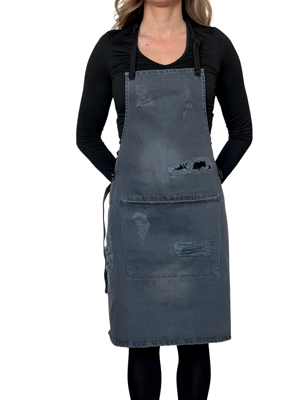 Dutchdeluxes - Baumwolle - Hochwertig - Unikat - Barbecue - BBQ - Schürze - Karabinerhaken - Distressed Denim Grau - Hellgrau