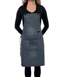 Dutchdeluxes - Baumwolle - Hochwertig - Unikat - Barbecue - BBQ - Schürze - Karabinerhaken - Distressed Denim Grau - Hellgrau