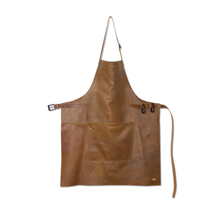 Dutchdeluxes - Handgemaakt - Leer - Barbecueschort - Keukenschort - Vintage Cognac