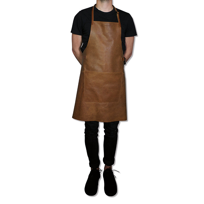 Dutchdeluxes - Handmade - Leather - Barbecue apron - Kitchen apron - Vintage cognac