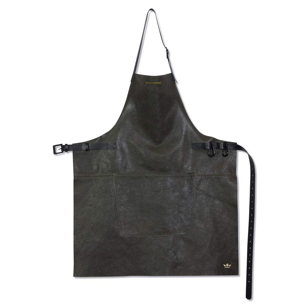 Dutchdeluxes - Handgemaakt - Barbecue - Leer - Vintage - Keuken - Schort - One size - Grijs/zwart