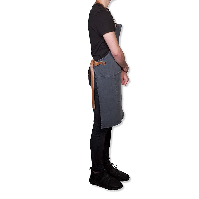 Dutchdeluxes - Cuir - Haute qualité - Unique - Barbecue - BBQ - Tablier - Mousquetons - Indigo délavé - Gris clair