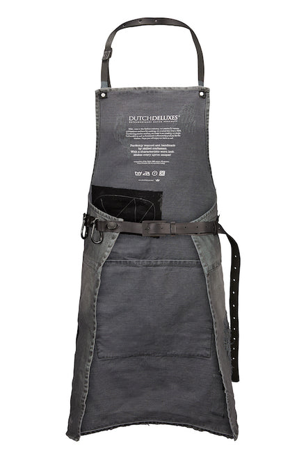 Dutchdeluxes - Leer - Hoogwaardig - Uniek - Barbecue - BBQ - Schort - Karabijnhaken - Distressed Denim Grey - Lichtgrijs