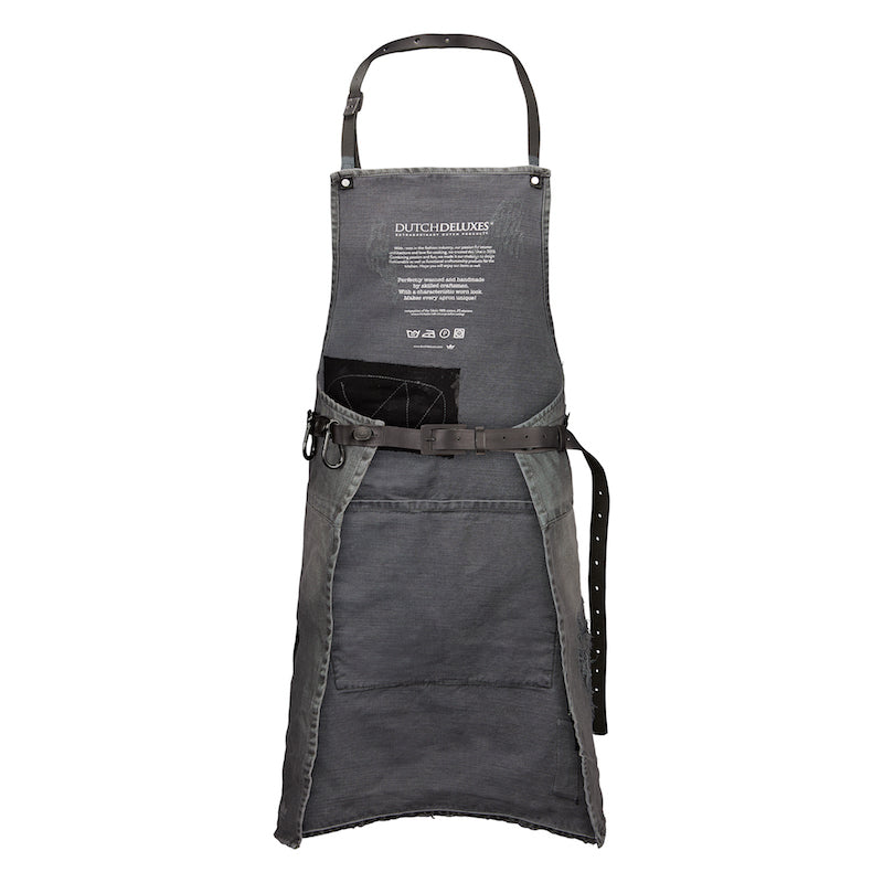 Dutchdeluxes - Leer - Hoogwaardig - Uniek - Barbecue - BBQ - Schort - Karabijnhaken - Distressed Denim Grey - Lichtgrijs