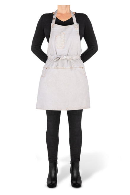 Dutchdeluxes - Denim - Haute qualité - Jean indigo - Barbecue - BBQ - Tablier de cuisine - 5 poches - Blanc/Or