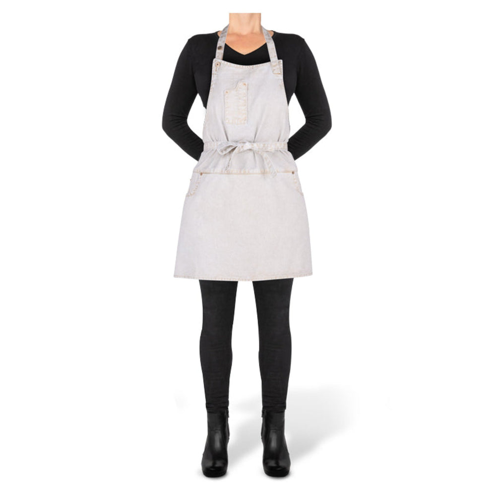 Dutchdeluxes - Denim - Haute qualité - Jean indigo - Barbecue - BBQ - Tablier de cuisine - 5 poches - Blanc/Or
