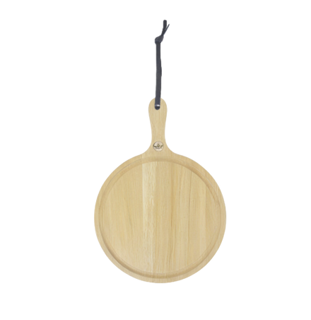 HORECA Dishwasher safe 100% wooden cutting and presentation board - Small Round - With Handle