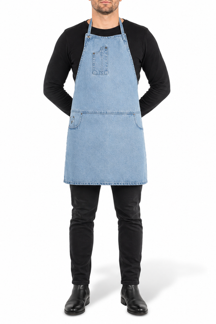 Dutchdeluxes - Cotton - Indigo jeans - Barbecue - BBQ - Kitchen apron - 5 Pockets - Light blue