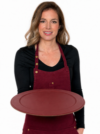 Serving tray | Round - Ruby Red |Full grain leather on solid wood core | Ø46 CM