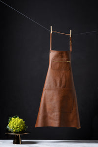 Dutchdeluxes - Luxury - Leather - Handmade - Apron - Kitchen - Barbecue - BBQ - Classic brown