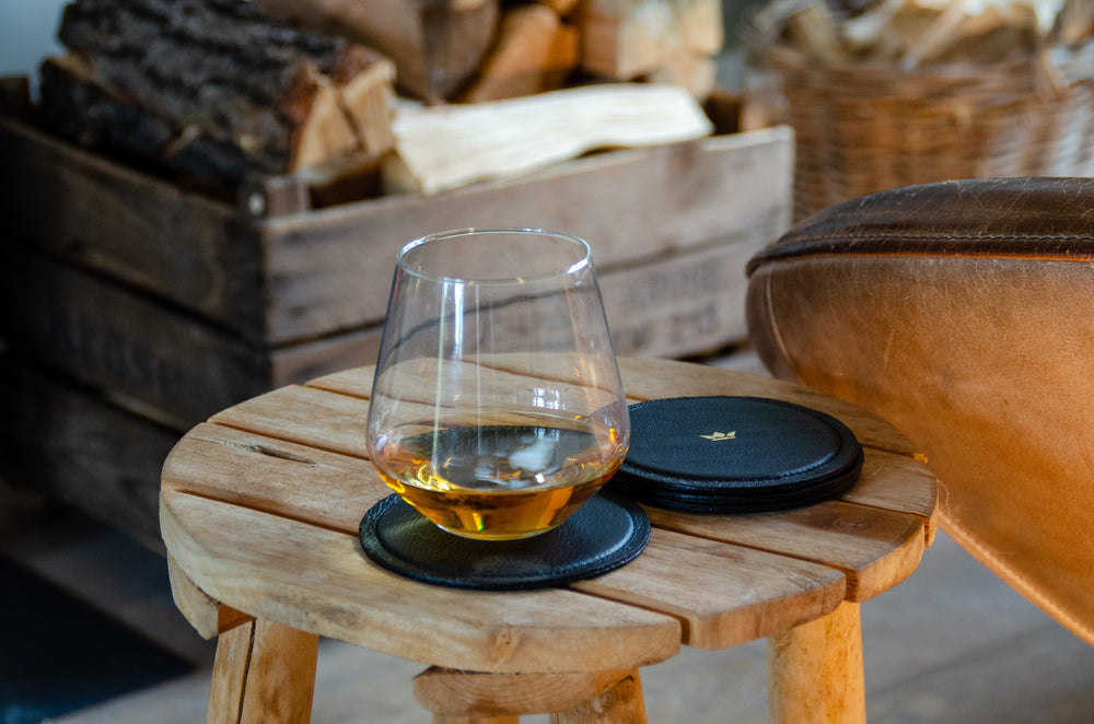 Dutchdeluxes - Waterafstotend - Onderzetter - 4 stuks - Leer - Zwart