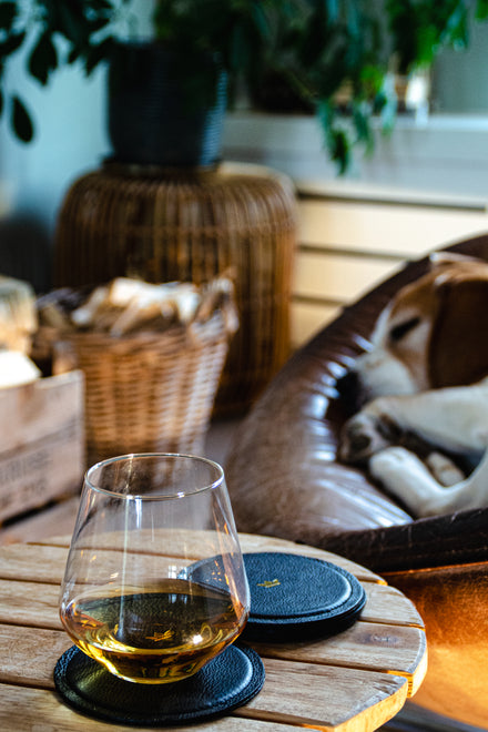 Dutchdeluxes - Water-resistant - Coaster - Set of 4 - Leather - Black