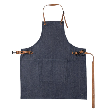 Dutchdeluxes - Barbecue apron washed indigo - With leather and carabiner hooks - Dark blue