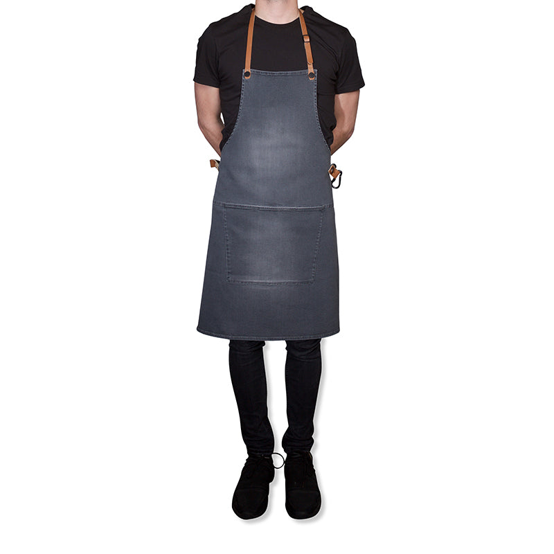 Dutchdeluxes - Cuir - Haute qualité - Unique - Barbecue - BBQ - Tablier - Mousquetons - Indigo délavé - Gris clair