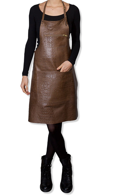 Dutchdeluxes - Luxe - Volnerf leer - Schort in ritsstijl - Horecaschort - Hoge kwaliteit - Taupe