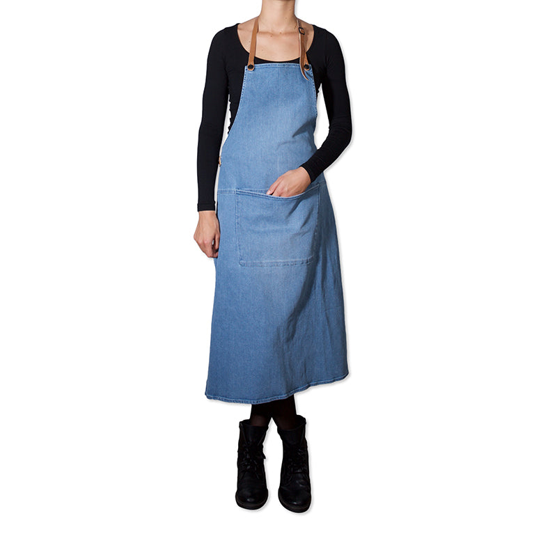 Dutchdeluxes - BBQ-stijl - Luxe - Schort - Met bretellen - 2 karabijnhaken - XL - Blauw Denim