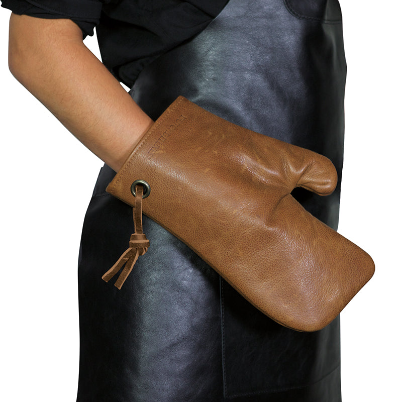 Dutchdeluxes - Oven mitt - (Full-grain) leather - Vintage camel - Suitable for barbecue - Incl. gift box