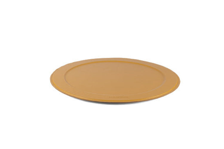 Serving tray | Round - Yellow | Full grain leather on solid wood core | Ø46 CM