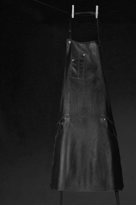 Dutchdeluxes - Luxury - Barbecue - BBQ - Kitchen apron - Hospitality apron - Full grain Leather - 5 pockets - Black