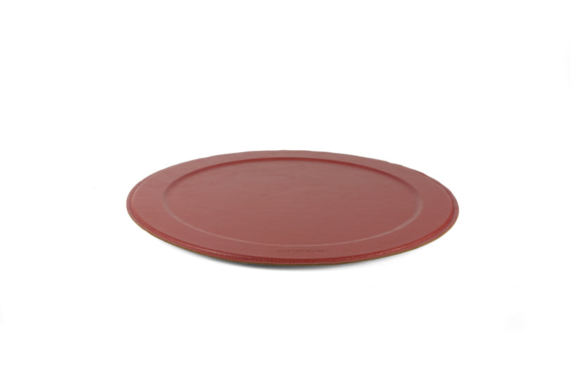 Serving tray | Round - Ruby Red |Full grain leather on solid wood core | Ø46 CM