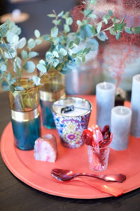 Serving tray | Round - Orange | Full grain leather on solid wood core | Ø46 CM