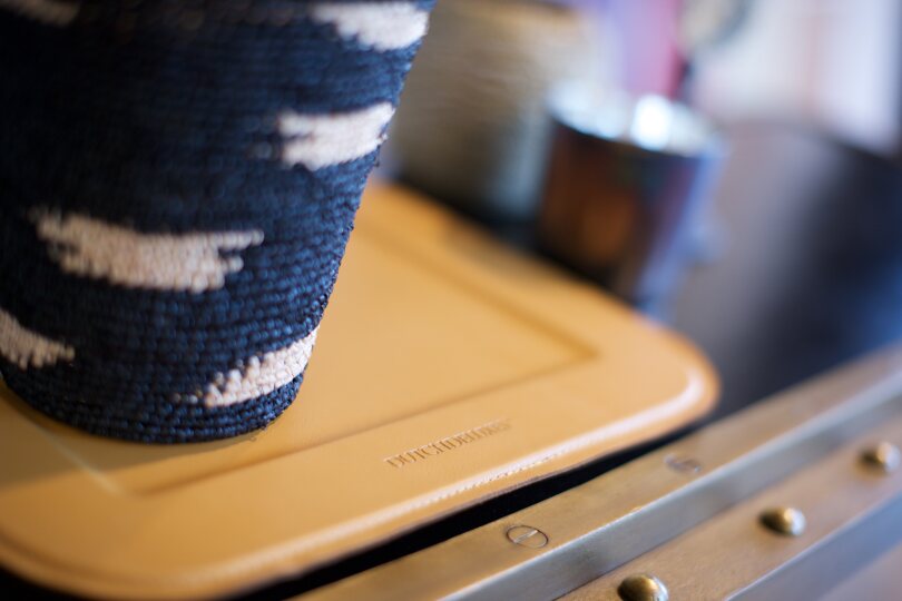 Serving tray | Square - Yellow Ochre | Full grain leather on solid wood core | 34X34 CM