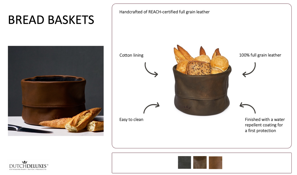 Dutchdeluxes - Luxury - Leather - Bread basket - Stylish - Stain- and water-resistant coating - Cognac