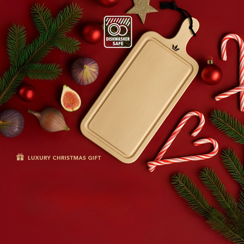 Planche à découper et de présentation 100 % en bois – Rectangulaire – Avec poignée – Compatible lave-vaisselle pour usage HORECA