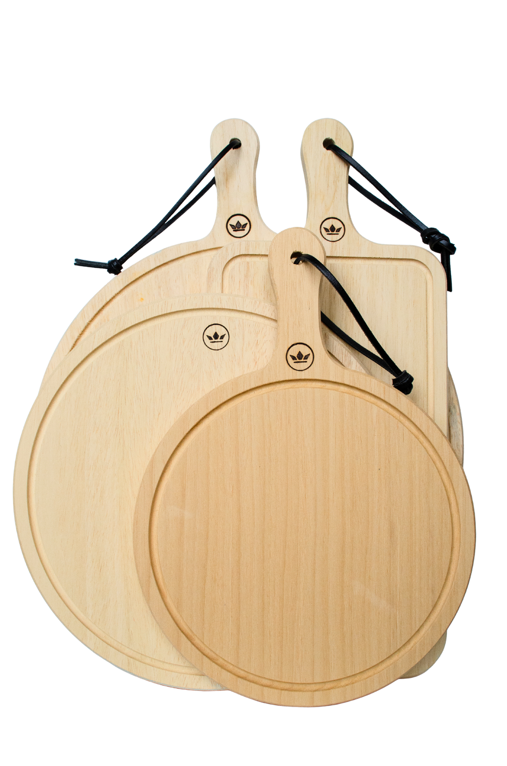 Dishwasher safe Solid wooden cutting and presentation board - Small Round 24,5 Diameter - With Handle - HORECA proof