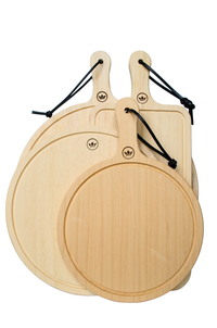 Dishwasher safe Solid wooden cutting and presentation board - Small Round 24,5 Diameter - With Handle - HORECA proof