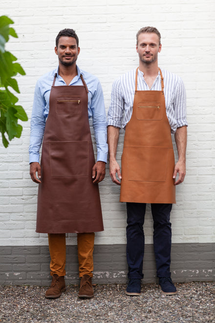Dutchdeluxes - Unique - Handmade - Leather - Kitchen - Barbecue - Apron - Zipper Style - Extra Long - Black