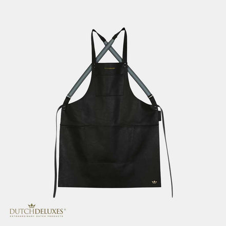 Dutchdeluxes - Luxury barbecue apron in full-grain leather - With braces - Black