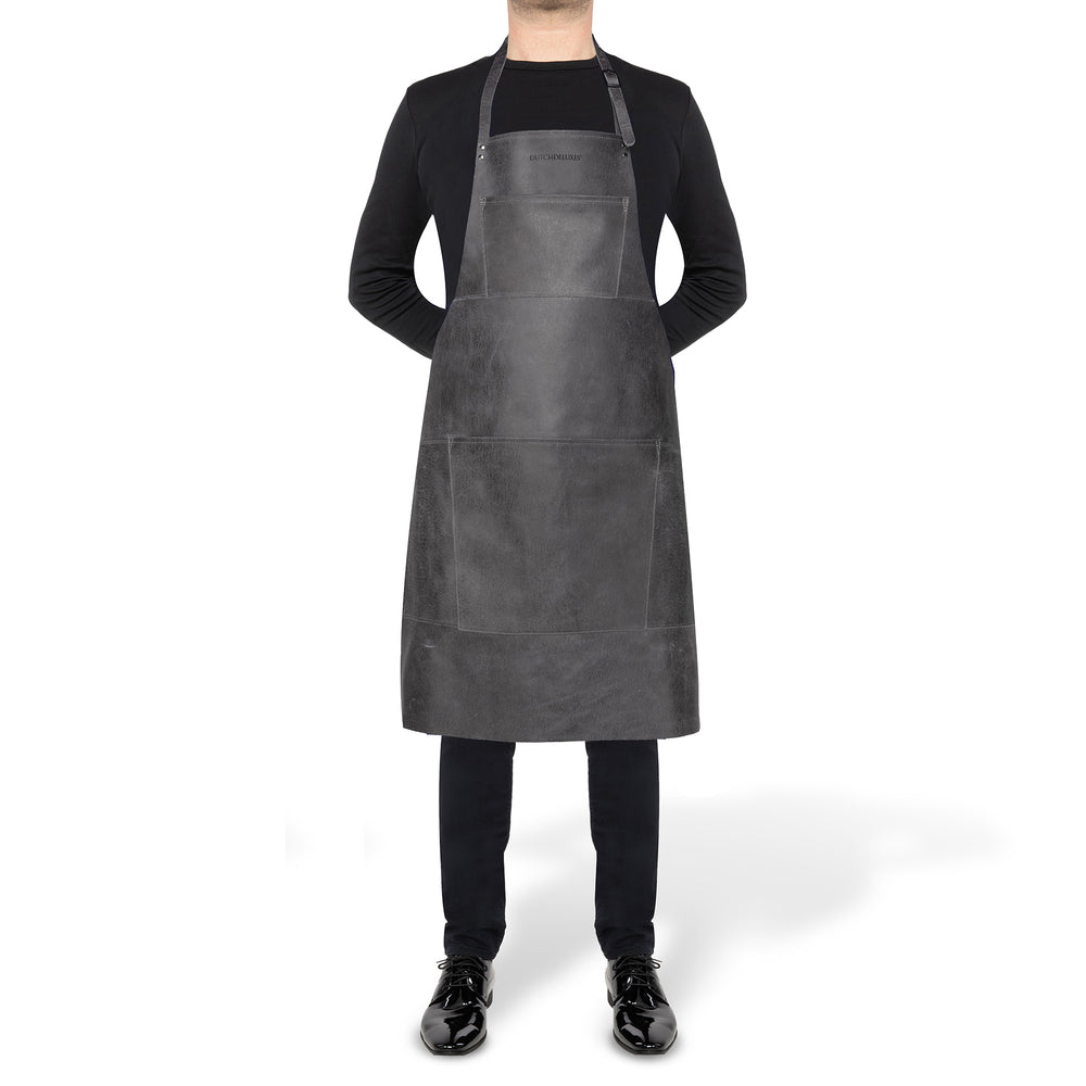 Dutchdeluxes - Leather - Barbecue apron - BBQ - Heat resistant - Handmade - Black