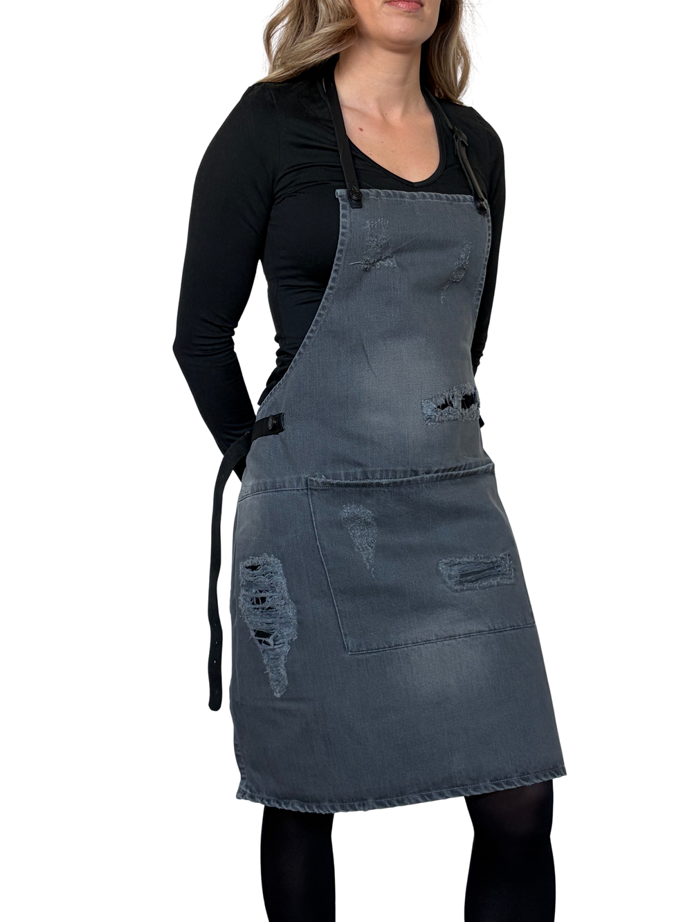 Dutchdeluxes - Baumwolle - Hochwertig - Unikat - Barbecue - BBQ - Schürze - Karabinerhaken - Distressed Denim Grau - Hellgrau