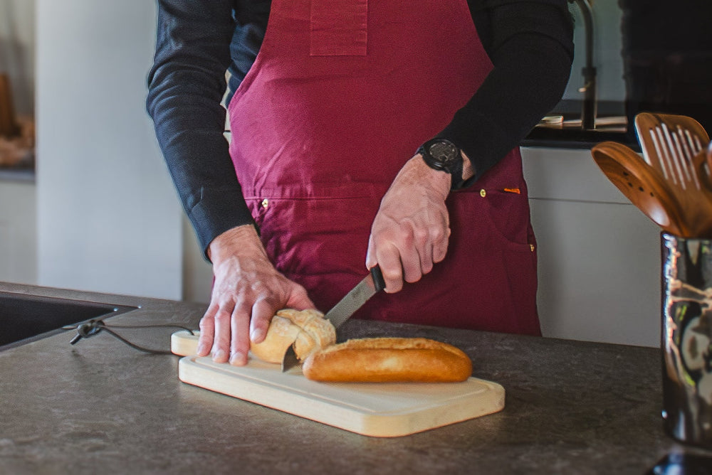 Dutchdeluxes - Denim - Burgundy - Aubergine - Apron - Kitchen - Indigo jeans - 5 pockets