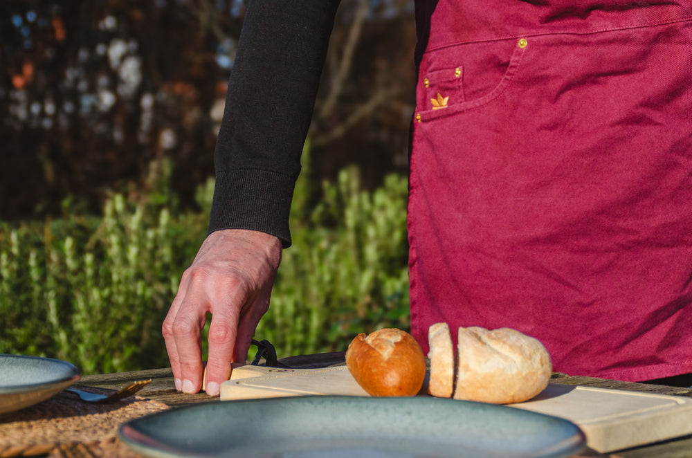 Dutchdeluxes - Denim - Burgundy - Aubergine - Apron - Kitchen - Indigo jeans - 5 pockets